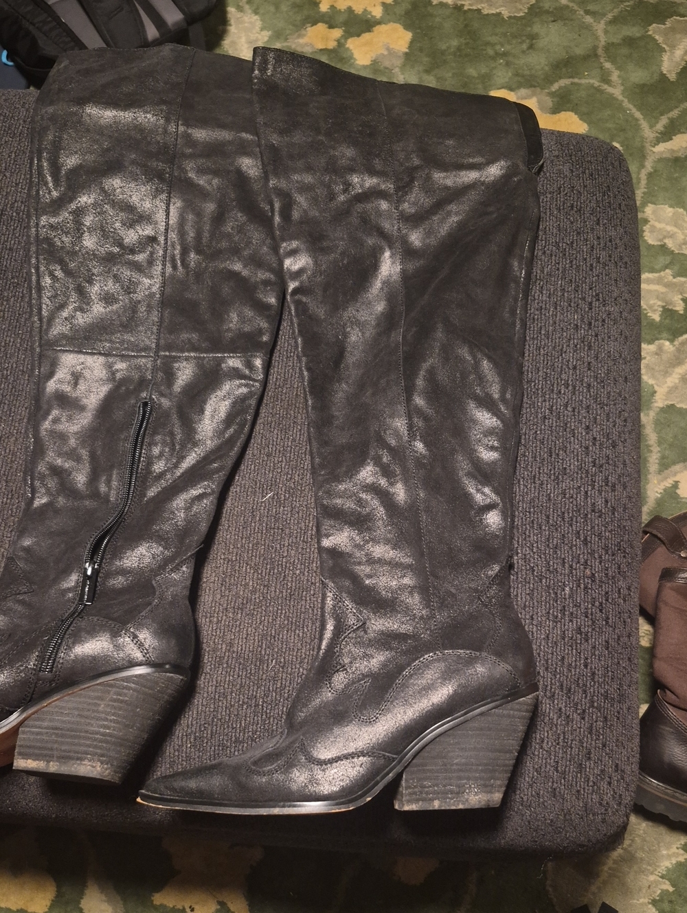 Vince Camuto Black Over-the-Knee Pointed-Toe Leather Boots